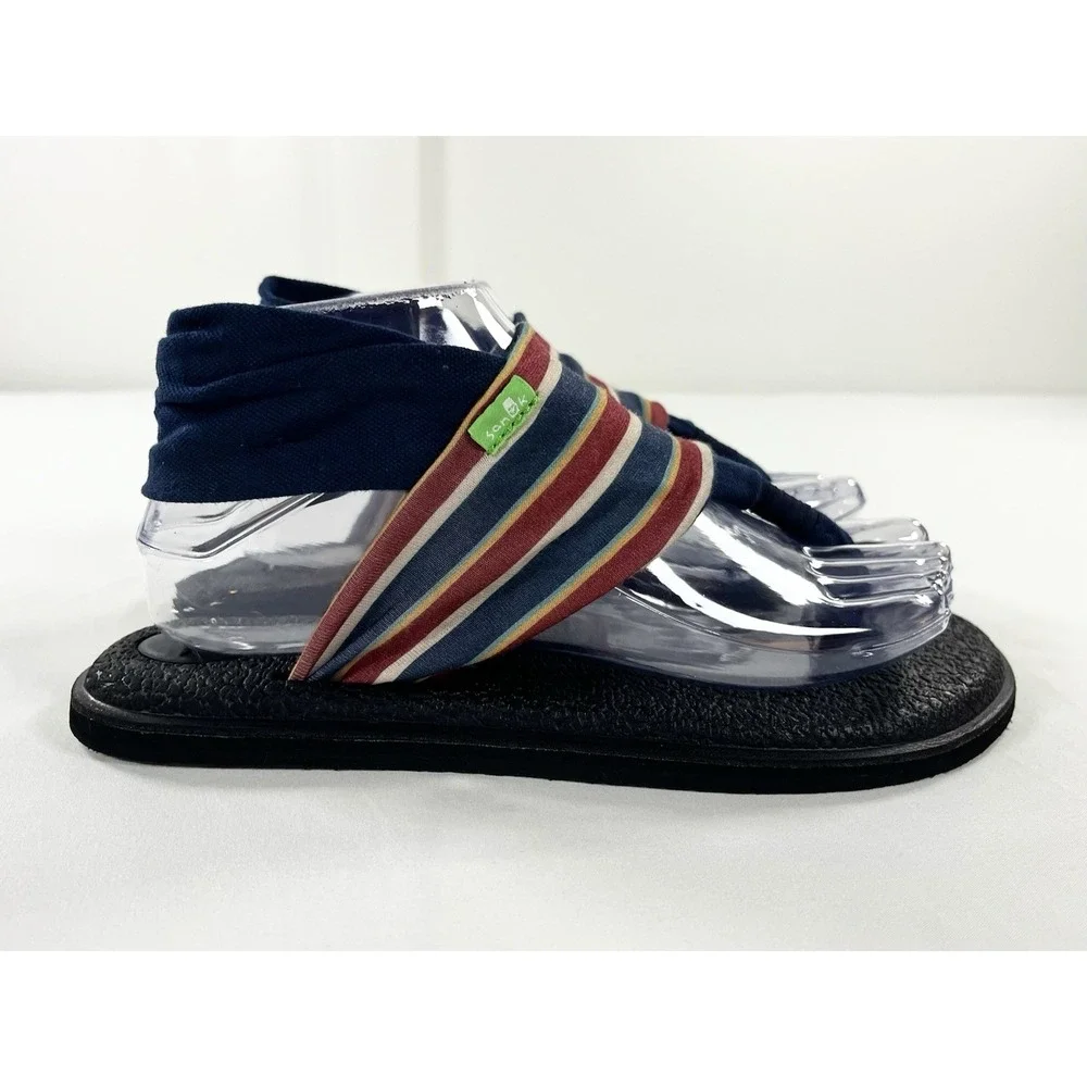 Sanuk Yoga Sling‎ 2 Comfort Sandals Navy Multi Stripe Fabric Women Size 7 New